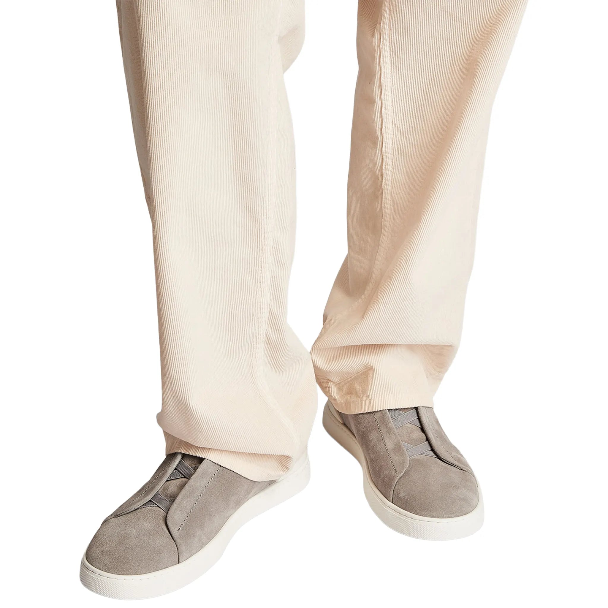 Model View of Zegna Triple Stitch Suede Grey Light Sneaker